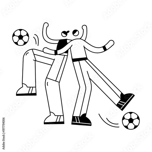A hand drawn illustration showing two characters playing football