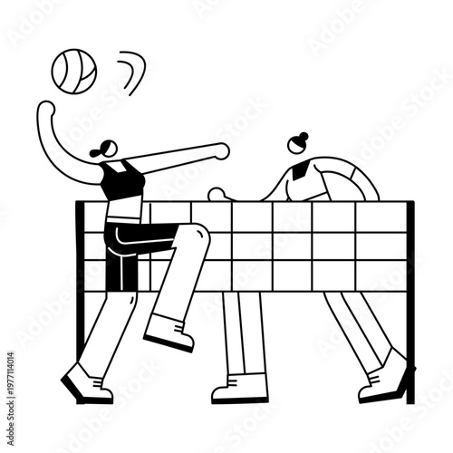A sketchy illustration showing two characters playing volleyball