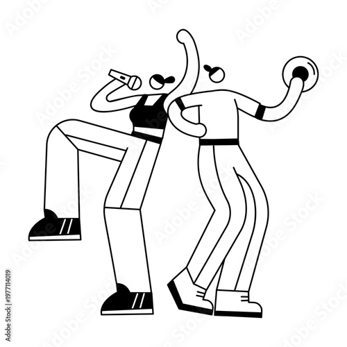 A sketchy illustration showing friends dancing together