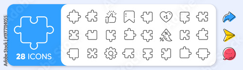 Puzzle line icons. Interest rate, AI generate, Inflation icons. Jigsaw Challenge, Strategy, Puzzle pieces icons. Fun solution, Solve piece of problem. Tests person ingenuity or knowledge. Vector