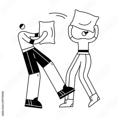 A doodle illustration depicting siblings doing pillow fighting