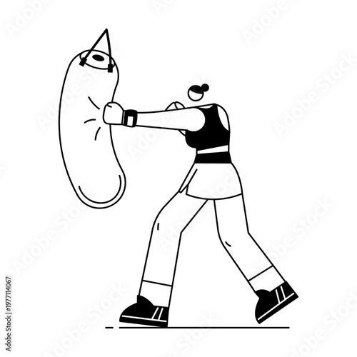 A doodle style illustration depicting a boxing character