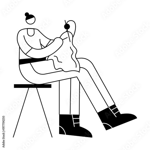 A sketchy style illustration depicting a knitting character