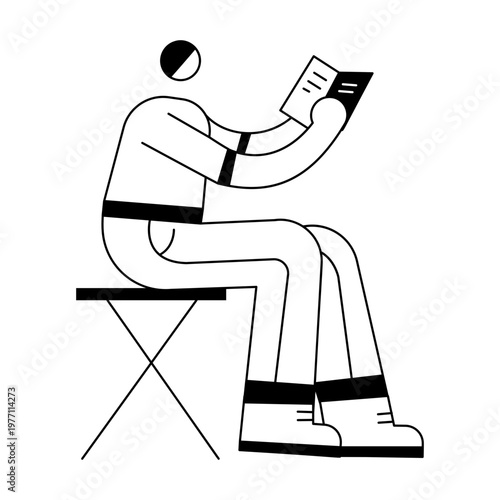 A doodle style illustration depicting a character reading book
