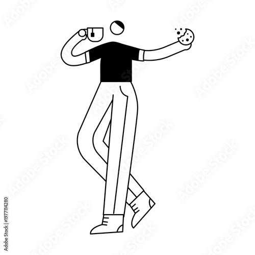 A doodle style illustration showing a character drinking tea