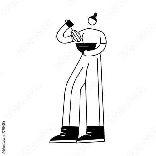 A doodle style illustration depicting a character baking