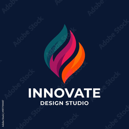 An eye-catching logo featuring flowing flames in bright colors, symbolizing creativity and passion which makes it ideal for design studios aiming to attract innovative clientele.
