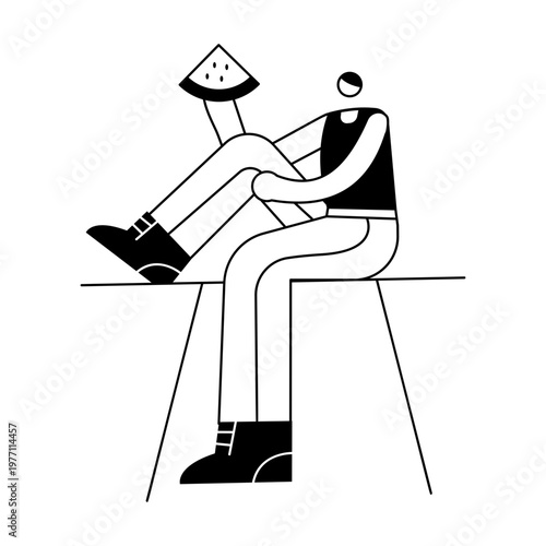 A hand drawn style illustration depicting a character eating food