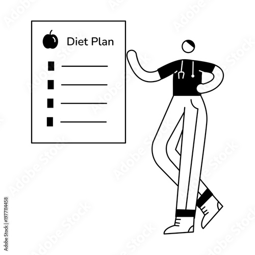 A doodle style illustration showing a character diet plan