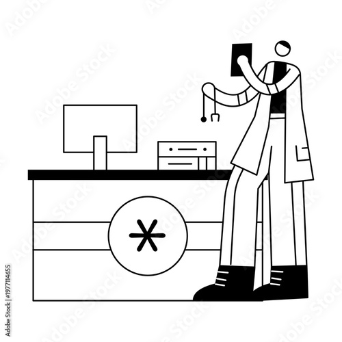 A hand drawn style illustration depicting hospital reception