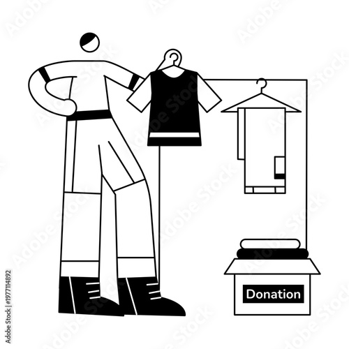 A sketchy illustration showing a character donating cloth