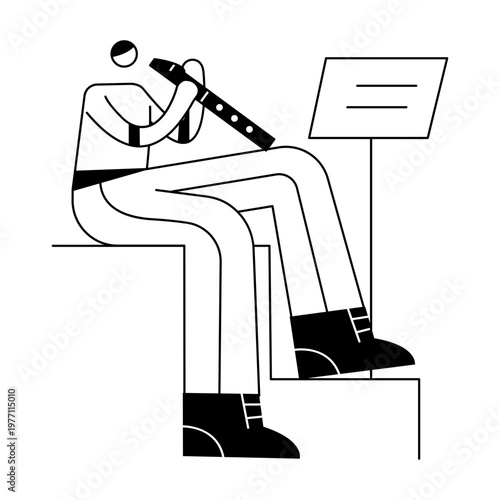 A hand drawn illustration showing a flute performance