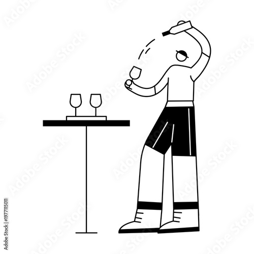A doodle illustration depicting a character drinking party drink