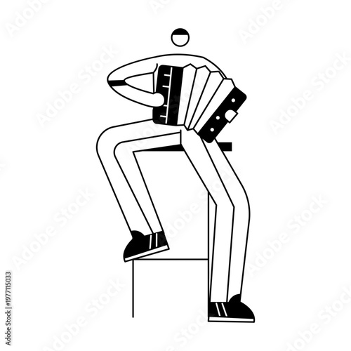 A doodle illustration depicting a character playing accordion