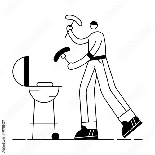 A sketchy illustration showing a character doing bbq party