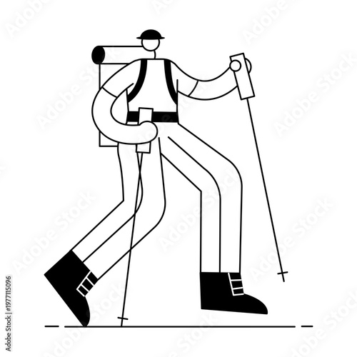 A hand drawn illustration showing a hiking character