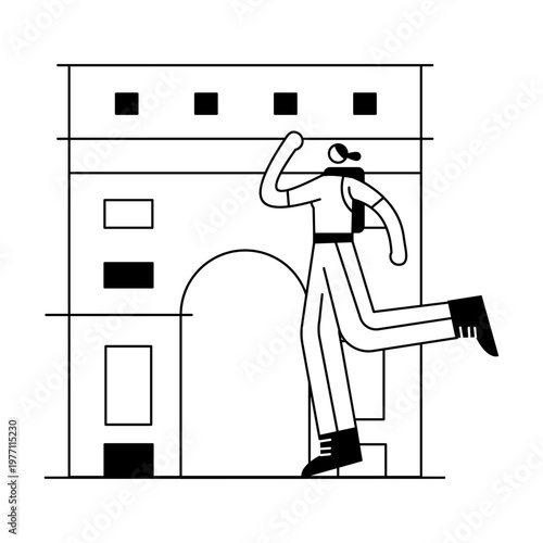 A sketchy illustration showing a character visiting historical place