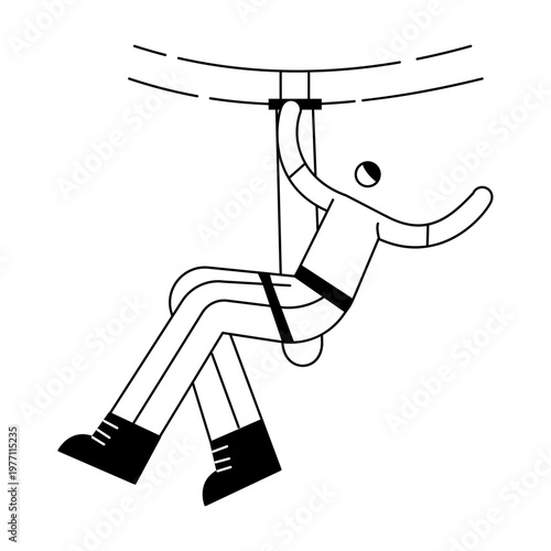A hand drawn illustration showing a zipline