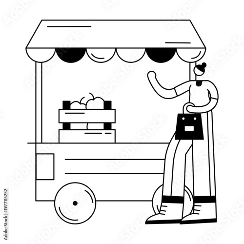 A doodle illustration depicting a character shopping local market