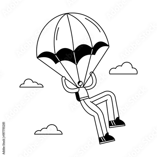 A hand drawn illustration showing paragliding