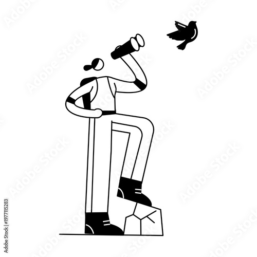 A doodle illustration depicting bird watching