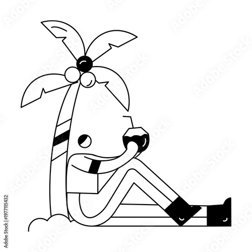 A doodle illustration depicting a character drinking coconut water