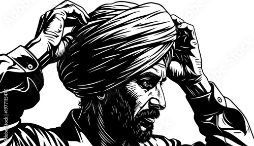 Egyptian Farmer Turban Silhouette Head Portrait Heritage Tradition Black Vector