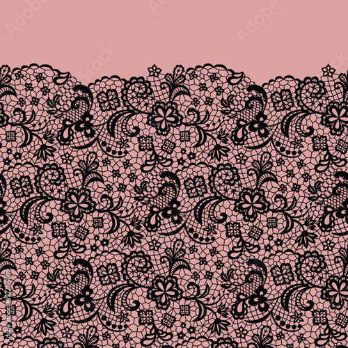 Black Lace Horizontal Seamless Border with Scalloped Edge