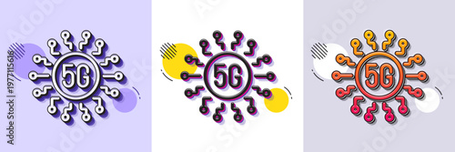 5g technology line icon. Halftone dotted pattern. Gradient icon with grain shadow. Wifi wireless network sign. Mobile data transmission symbol. Line 5g technology icon. Various designs. Vector