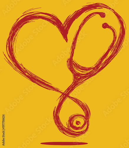 A vector illustration of a medical stethoscope bent into the shape of a heart.