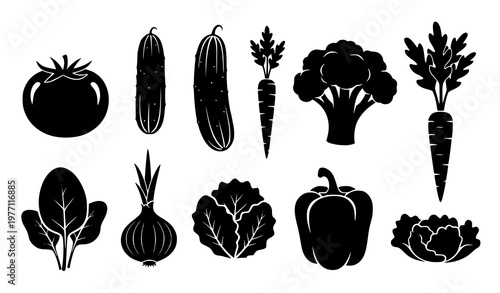 Fresh vegetable silhouettes vector set organic agriculture harvest food icons isolated on white