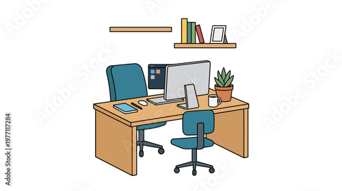 Modern home office setup with computer and comfortable seating