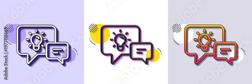 Idea lamp with Speech bubbles line icon. Halftone dotted pattern. Gradient icon with grain shadow. Communication sign. Light bulb symbol. Line idea lamp icon. Various designs. Vector