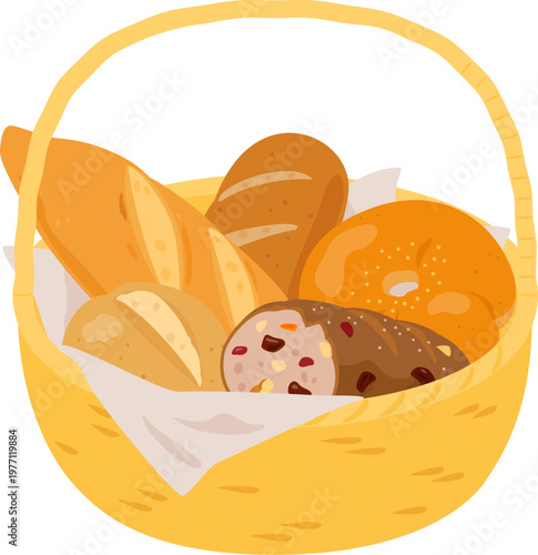持ち手付きのバスケットに盛ったいろいろなパン