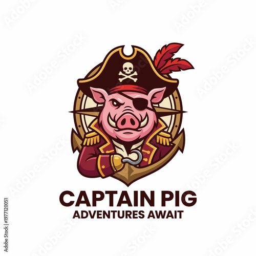 This whimsical character design features a pirate pig dressed in a captain's outfit, ready for exciting adventures on the high seas, embodying fun and creativity.