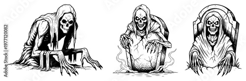 Schilderij op canvas Creepy ghost women set in hand drawn sketch style