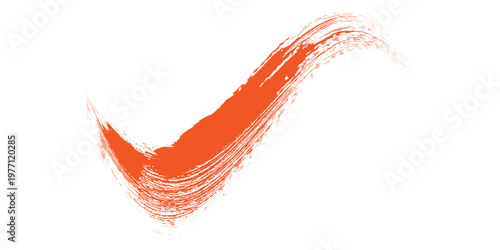 Bright orange paint splash with textured brush strokes and small splatter dots on a white background
