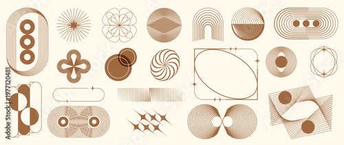 Hand drawn abstract minimal element mid century vector set. Aesthetic contemporary stripe line art, geometric shape in monochrome. Art form design for wall art, decoration, wallpaper.