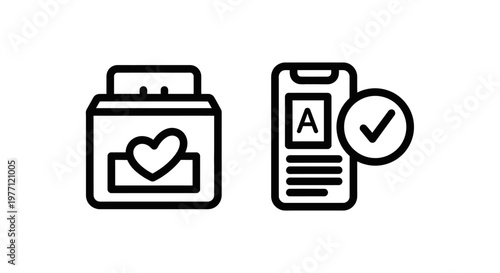 Heart box and smartphone with checkmark icon smartphone application checkmark approval confirmation accepted verified approved positive agreement complete communication technology