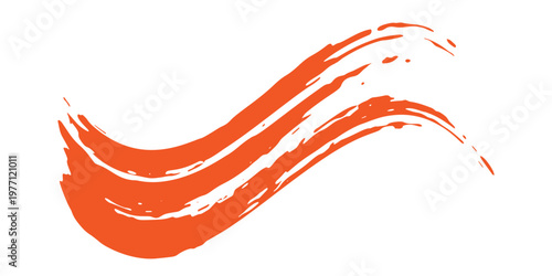 Bright orange paint splash with textured brush strokes and small splatter dots on a white background