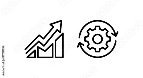 Performance improvement and optimization update icons with performance improvement optimization progress analytics business strategy efficiency mechanics workflow development management
