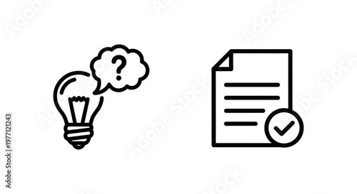 Idea generation and concept validation icons with generation validation lightbulb question document approved confirmed verified agreement resolution decision business strategy planning