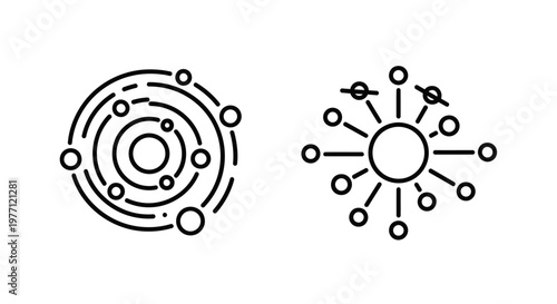 Solar system and network icons with astronomy connections distribution communication technology illustration abstract geometry organization structure