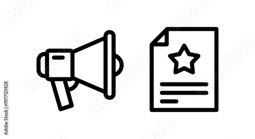 Casting call and casting notice icons with audition illustration megaphone announcement recruitment entertainment television opportunity document recruiting production performance