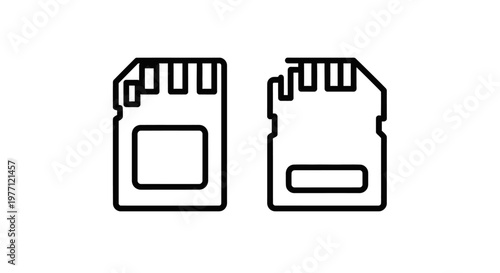 Memory sd card icon and broken sd card icon with information technology electronic photography transfer connector illustration component hardware removable external connection capacity