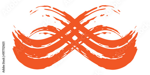 Bright orange paint splash with textured brush strokes and small splatter dots on a white background