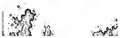 Set of organic splatters and textured fragments in classic woodcut engraving style