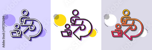 Delegate work line icon. Halftone dotted pattern. Gradient icon with grain shadow. Teamwork share sign. Remote office symbol. Line delegate work icon. Various designs. Vector