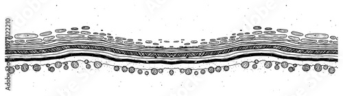Detailed biological cross section of cellular tissue layers in a vintage woodcut engraving style