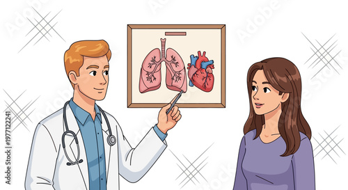 Medical, healthcare, doctor, patient, anatomy, illustration, lung, heart, education, vector graphics